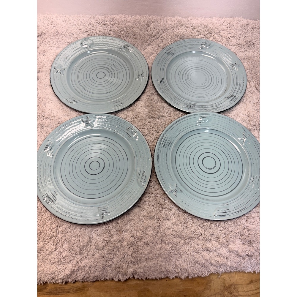 Pfaltzgraff Trellis Coastal Teal Salad Plates Set of 4 Starfish Shells 8.25in